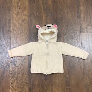 E.C.C. Wool Blend Lamb Hooded Zip Cream Sweater Jacket